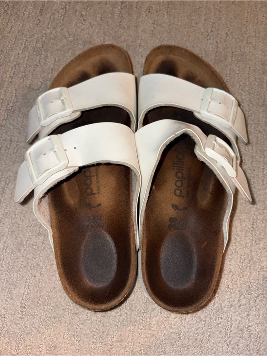 Birkenstock Shoes - Birkenstock White Double-Buckle Slide Sandals